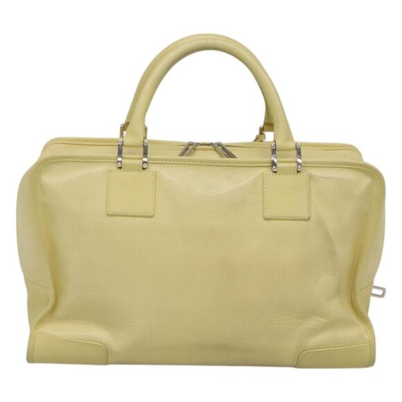 LOEWE Anagram Hand Bag Leather Light Yellow Silver Auth - Picture 3 of 16